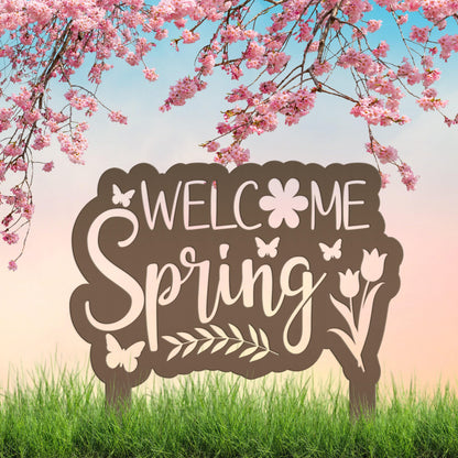 Welcome Spring Metal Yard Stake - Spring Decor