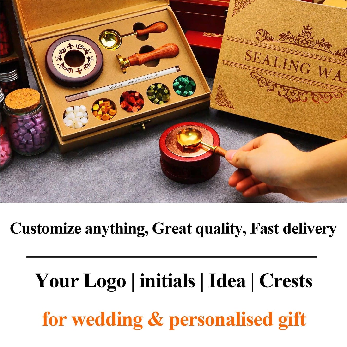 Custom wax seal stamp kit for wedding invitation , Personalized wax stamp kit for gift , Wax seal kit , Initial wax seal stamp custom