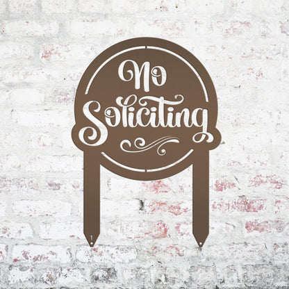 No Soliciting Sign for Yard - Metal Stake for Home Security - Outdoor Entryway Welcome Sign - Charming Lawn Art - Unique Housewarming Gift