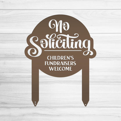 No Soliciting Sign - Children's Fundraisers Welcome Metal Yard Stake - Unique Entryway Display Signs - Novelty Lawn Art - Housewarming Gift