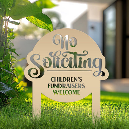 No Soliciting Sign - Children's Fundraisers Welcome Metal Yard Stake - Unique Entryway Display Signs - Novelty Lawn Art - Housewarming Gift