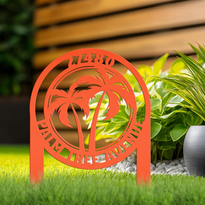 Custom Palm Tree Metal Yard Stake – Personalized Garden Decor - Unique Address Lawn Signs - Outdoor Entryway Signage - Realtor Closing Gift