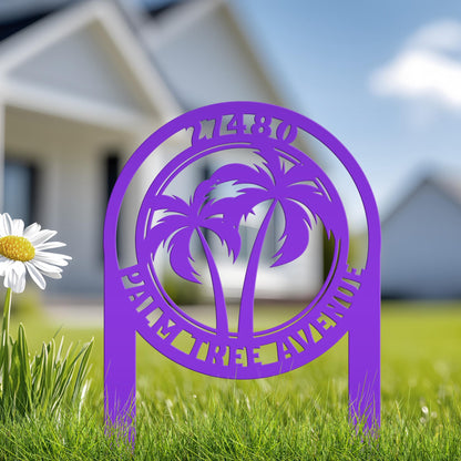 Custom Palm Tree Metal Yard Stake – Personalized Garden Decor - Unique Address Lawn Signs - Outdoor Entryway Signage - Realtor Closing Gift