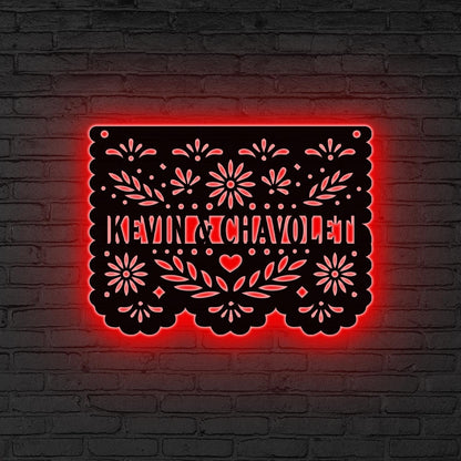 Custom Papel Picado Metal Sign Led Light, Dia de los Muertos Decor, Papel Picado Wall Art, Mexican Family Name Sign, Wedding Gift,Home Decor