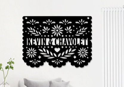 Custom Papel Picado Metal Sign Led Light, Dia de los Muertos Decor, Papel Picado Wall Art, Mexican Family Name Sign, Wedding Gift,Home Decor