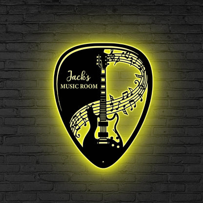 Guitar Metal Wall Art with LED,Electric Guitar Sign,Custom Guitarist Name Sign Music Room Decor, Guitarist Gifts Xmas Gift for Guitar Player