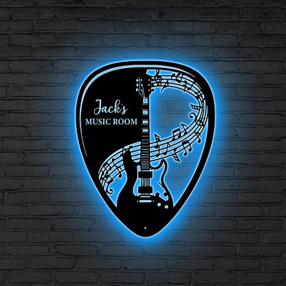 Guitar Metal Wall Art with LED,Electric Guitar Sign,Custom Guitarist Name Sign Music Room Decor, Guitarist Gifts Xmas Gift for Guitar Player