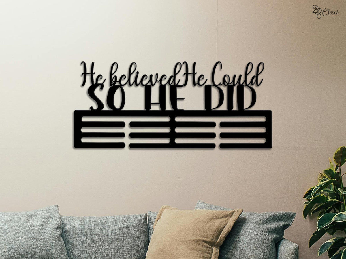 Metal Medal Holder, Personalized Medal Hanger, 12 Rungs for Medals & Ribbons, He Believed He Could So He Did Medal Display, Gift for him
