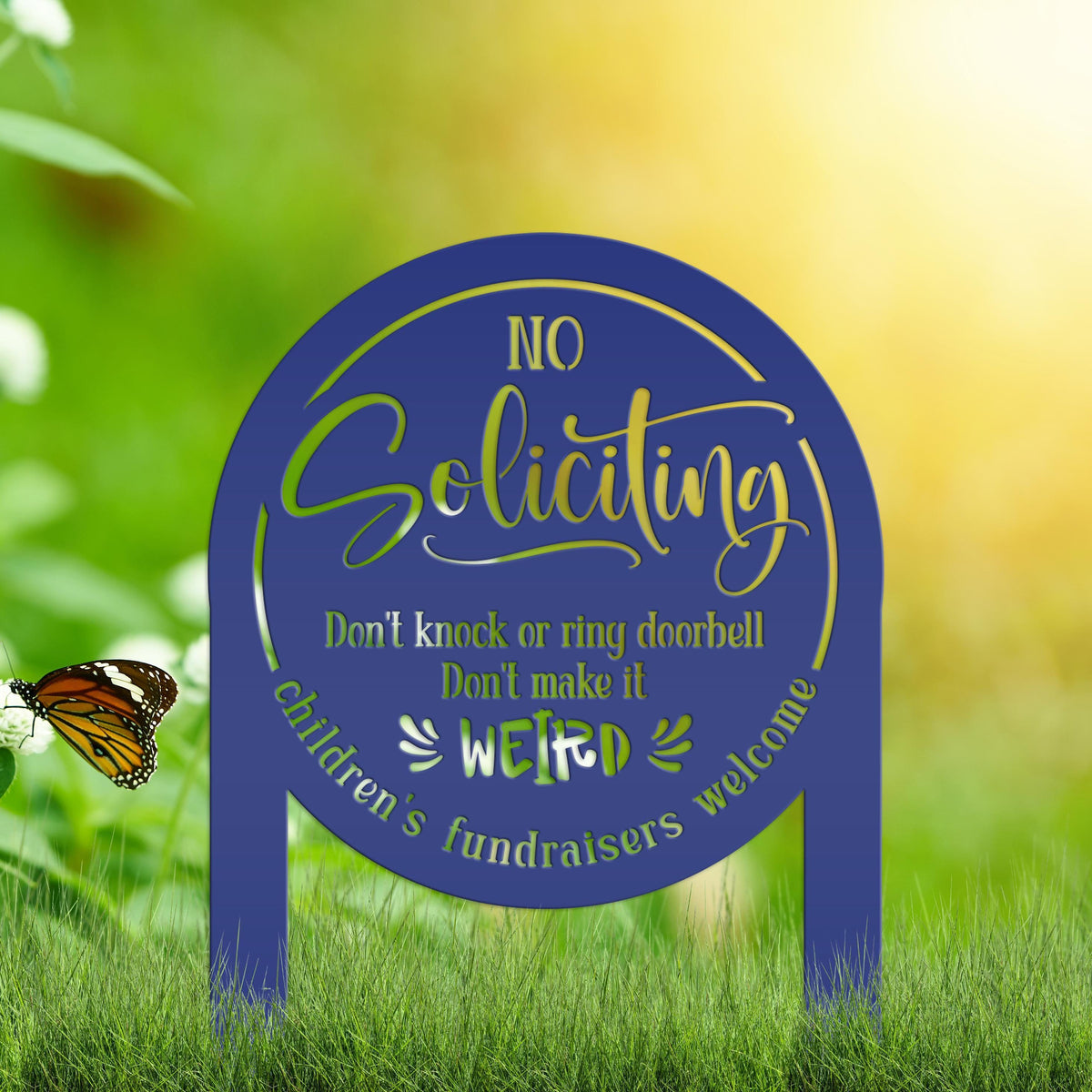 No Soliciting Sign for Home Decor - Funny Metal Yard Stake - Outdoor Decoration - Children's Fundraisers Welcome - Unique Housewarming Gifts