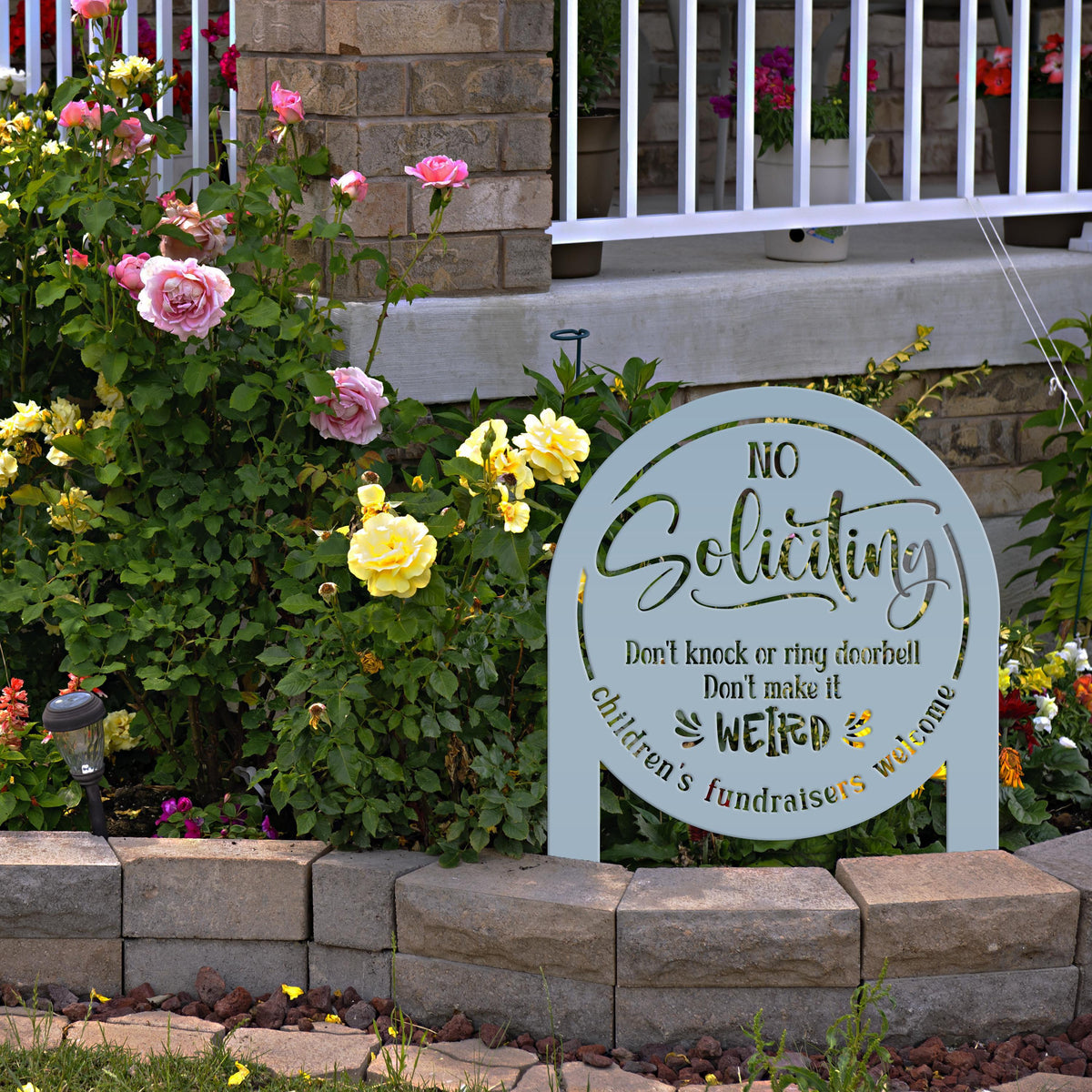 No Soliciting Sign for Home Decor - Funny Metal Yard Stake - Outdoor Decoration - Children's Fundraisers Welcome - Unique Housewarming Gifts