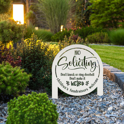 No Soliciting Sign for Home Decor - Funny Metal Yard Stake - Outdoor Decoration - Children's Fundraisers Welcome - Unique Housewarming Gifts
