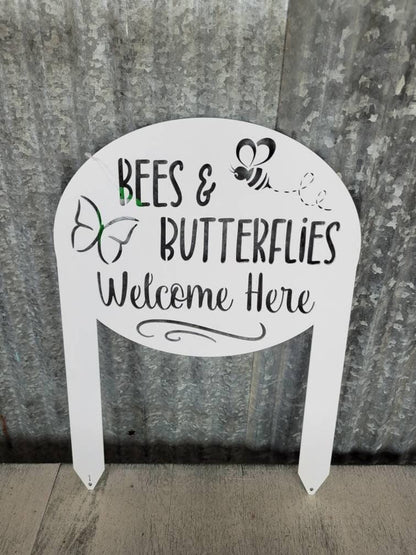 Garden Sign with Bees and Butterflies, Metal Yard Stake, Outdoor Garden Decor, Mother's Day Gift idea,