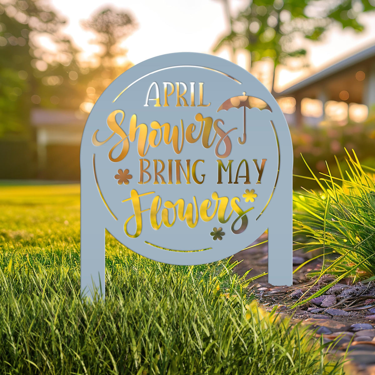 April Showers bring May Flowers Metal Yard Stake - Spring Decor