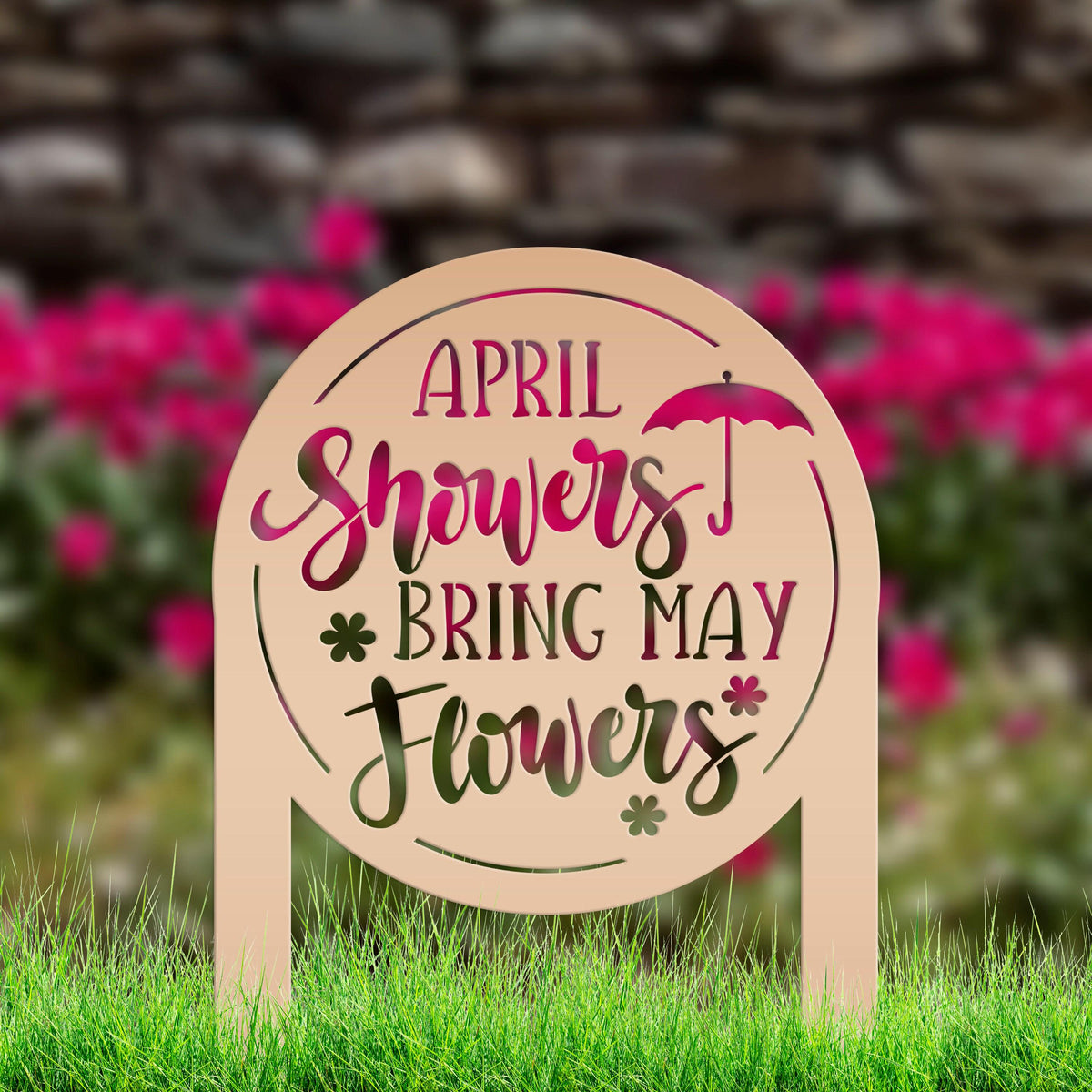 April Showers bring May Flowers Metal Yard Stake - Spring Decor