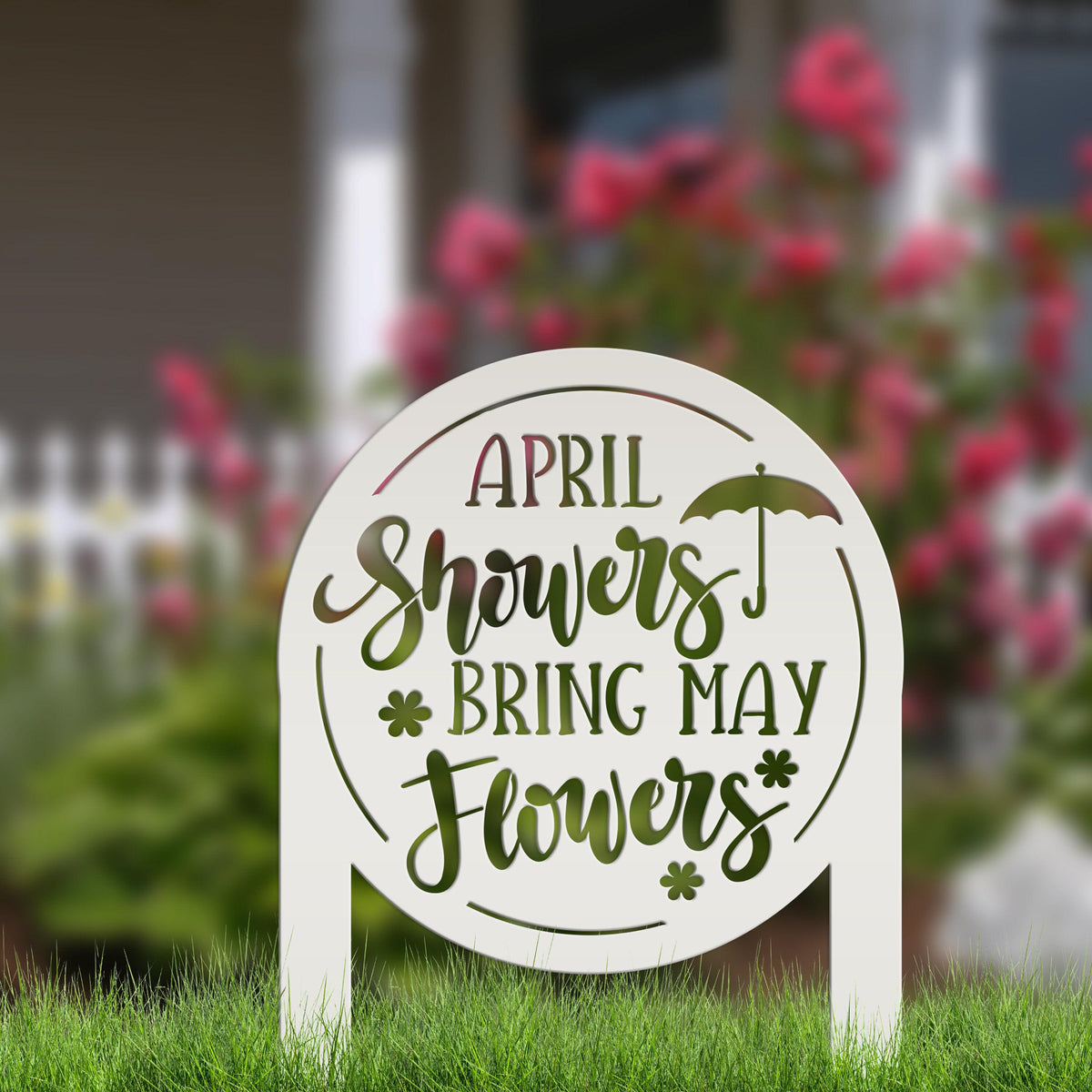 April Showers bring May Flowers Metal Yard Stake - Spring Decor