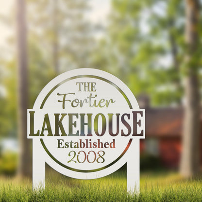 Outdoor Name Sign for the Lake, Custom last name and established date yard stake