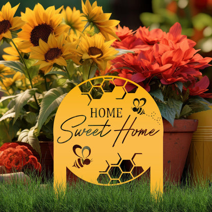 Cute Bee Metal Yard Stake - Perfect Home Sweet Home Garden Decor - Charming Bee Metal Sign - Welcoming Lawn Decoration - Housewarming Gift