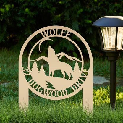 Custom Wolf Address Sign For Front Yard Or Driveway Mountain Scene Yard Art For Flower Bed