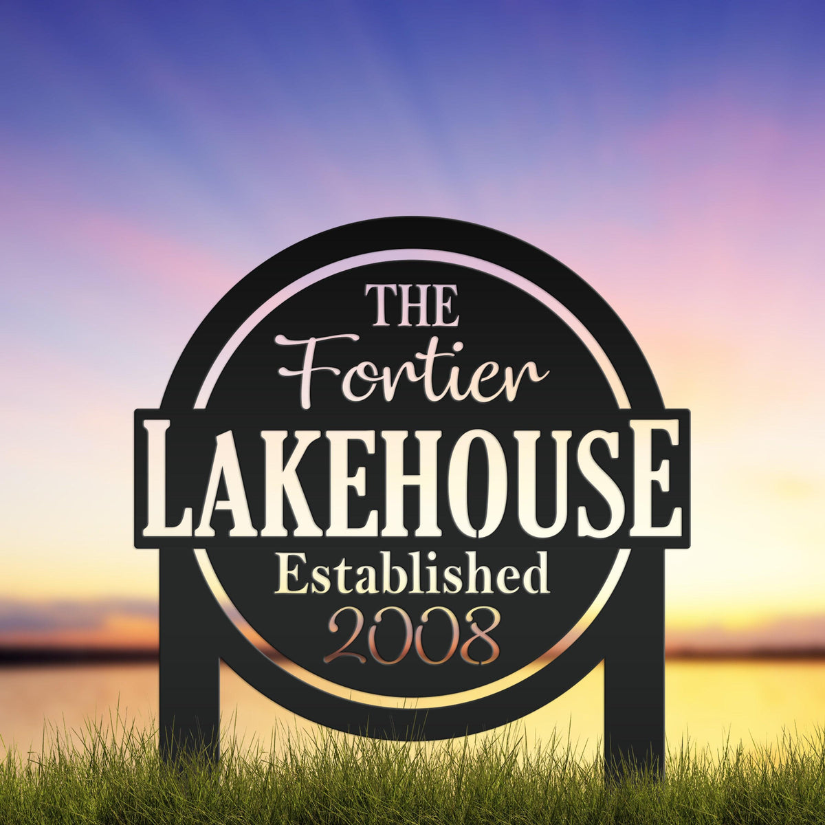 Outdoor Name Sign for the Lake, Custom last name and established date yard stake