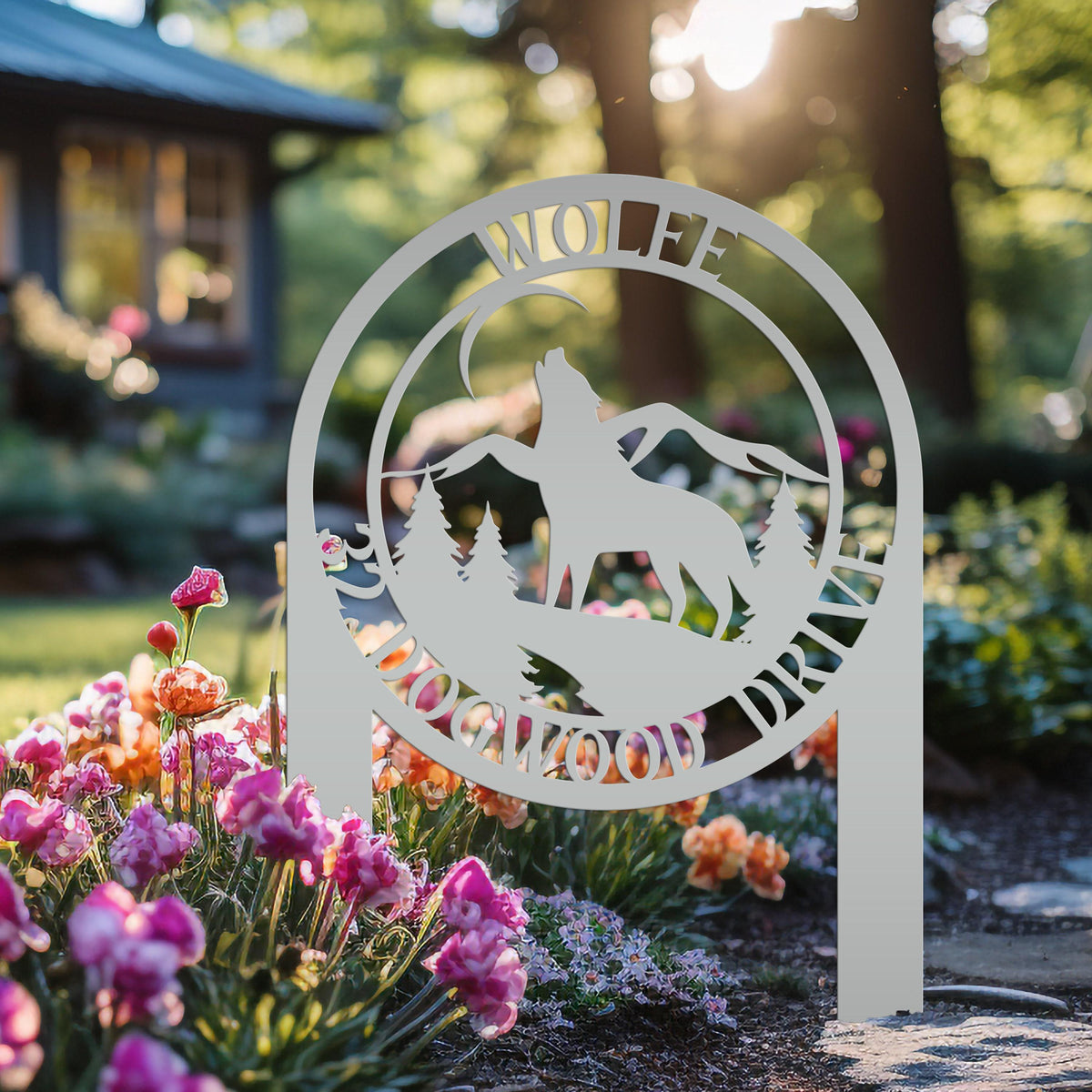 Custom Wolf Address Sign For Front Yard Or Driveway Mountain Scene Yard Art For Flower Bed