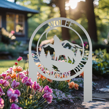 Custom Wolf Address Sign For Front Yard Or Driveway Mountain Scene Yard Art For Flower Bed