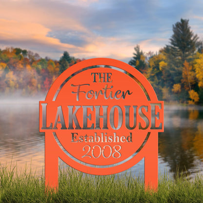 Outdoor Name Sign for the Lake, Custom last name and established date yard stake