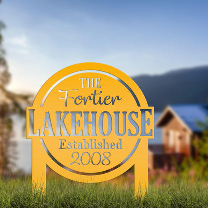 Outdoor Name Sign for the Lake, Custom last name and established date yard stake