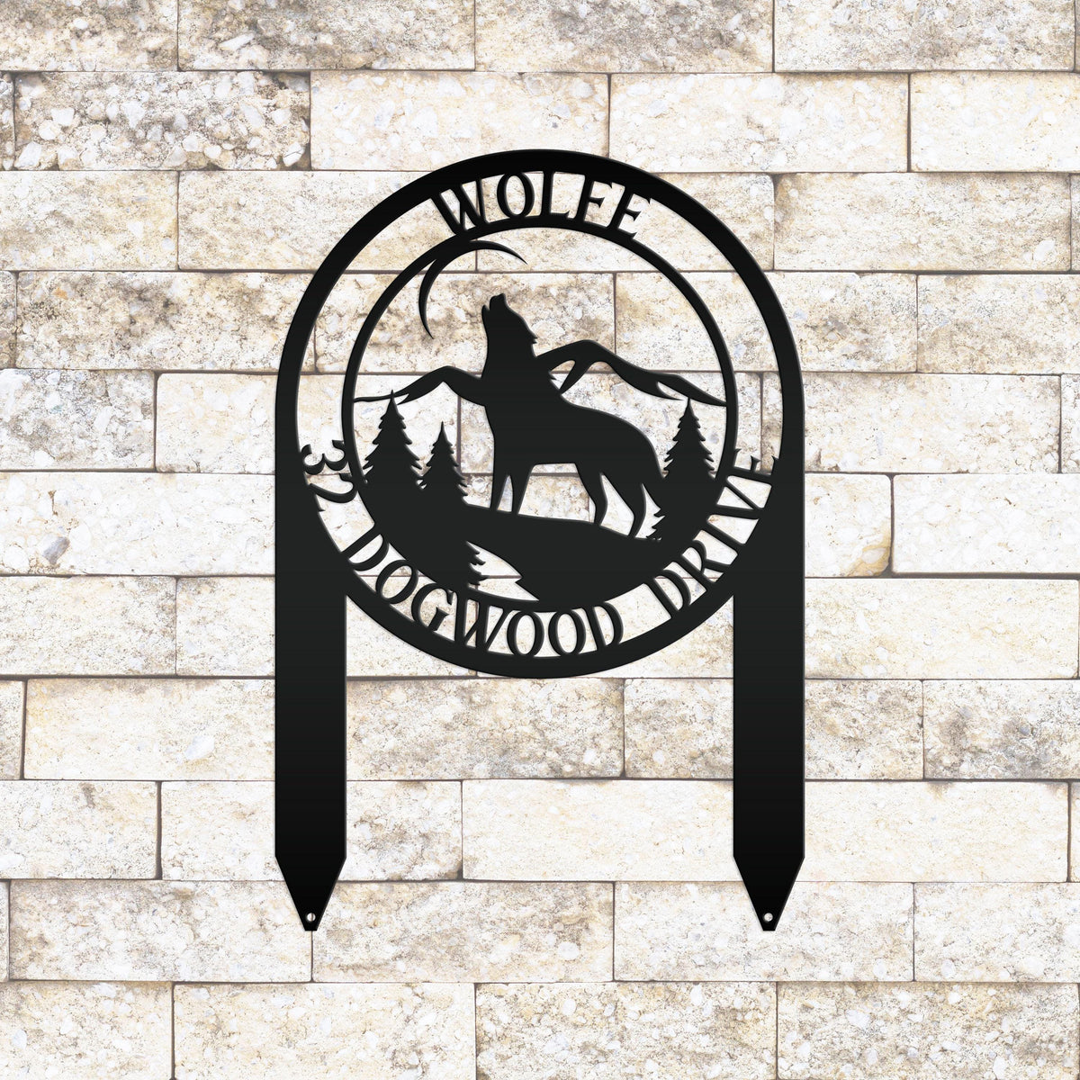 Custom Wolf Address Sign For Front Yard Or Driveway Mountain Scene Yard Art For Flower Bed