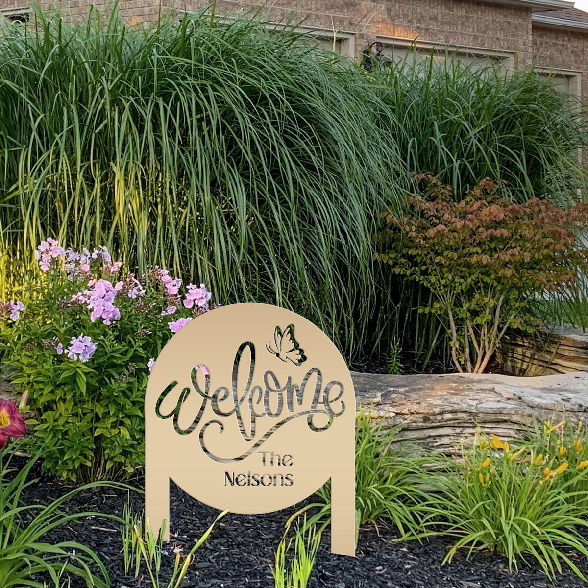 Custom Welcome Metal Yard Sign – Personalize Your Entryway Decor - Cute Welcoming Metal Sign - Laser Cut Lawn Decoration - Housewarming Gift