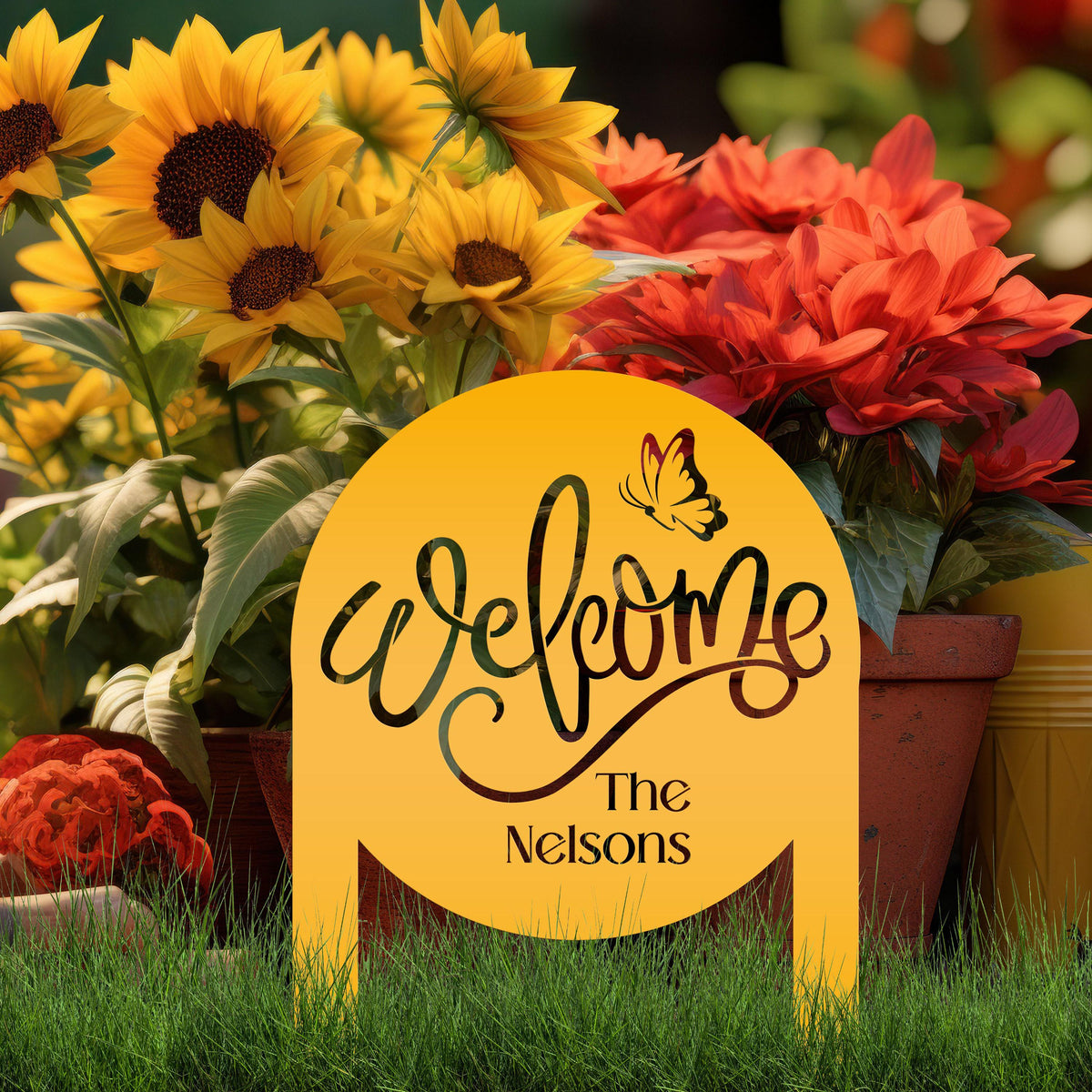 Custom Welcome Metal Yard Sign – Personalize Your Entryway Decor - Cute Welcoming Metal Sign - Laser Cut Lawn Decoration - Housewarming Gift