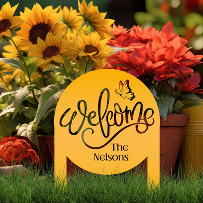Custom Welcome Metal Yard Sign – Personalize Your Entryway Decor - Cute Welcoming Metal Sign - Laser Cut Lawn Decoration - Housewarming Gift