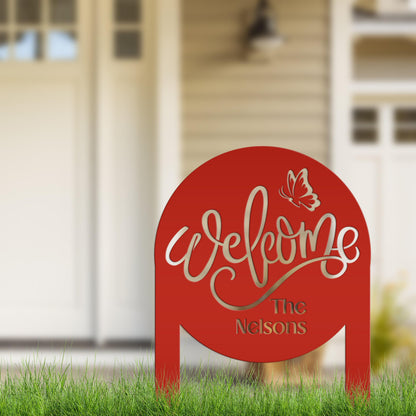 Custom Welcome Metal Yard Sign – Personalize Your Entryway Decor - Cute Welcoming Metal Sign - Laser Cut Lawn Decoration - Housewarming Gift