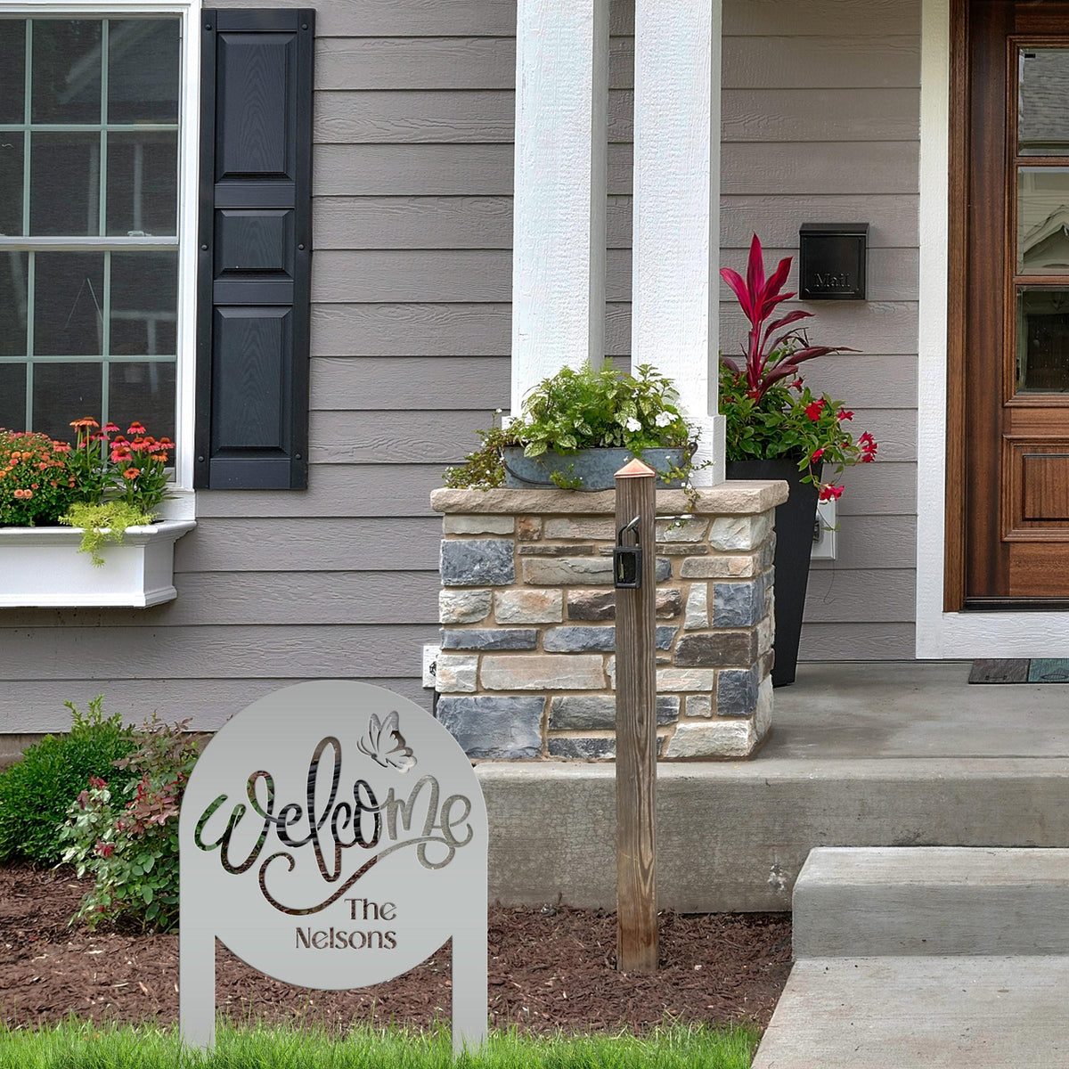 Custom Welcome Metal Yard Sign – Personalize Your Entryway Decor - Cute Welcoming Metal Sign - Laser Cut Lawn Decoration - Housewarming Gift