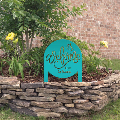 Custom Welcome Metal Yard Sign – Personalize Your Entryway Decor - Cute Welcoming Metal Sign - Laser Cut Lawn Decoration - Housewarming Gift