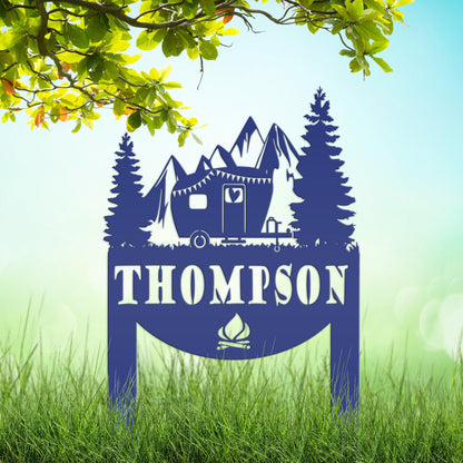 Camping Sign with Your Name | Personalized Camper Yard Stake for RVs, Campsites, or Backyards | Custom Outdoor Metal Decor