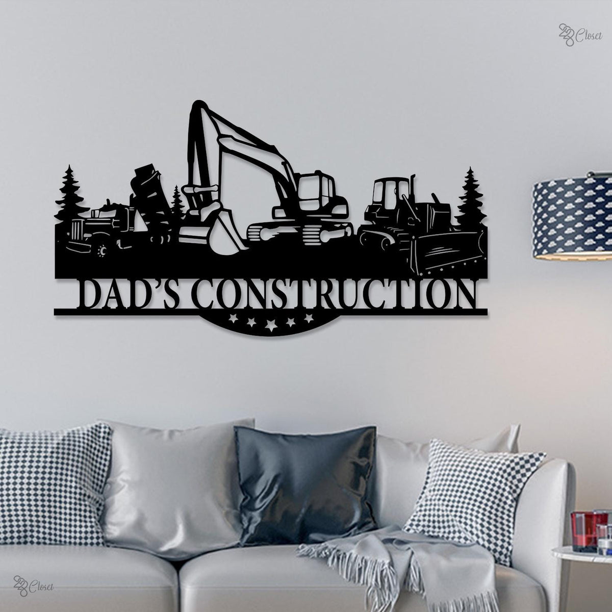 Custom Excavator Digger Construction Truck Metal Wall Art LED Light Heavy Machinery Wall Decor Dump Truck Excavator Bulldozer Sign Dad Gifts