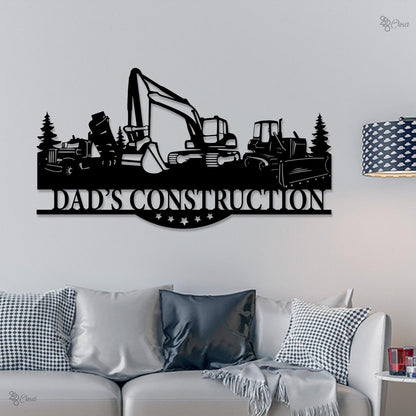 Custom Excavator Digger Construction Truck Metal Wall Art LED Light Heavy Machinery Wall Decor Dump Truck Excavator Bulldozer Sign Dad Gifts