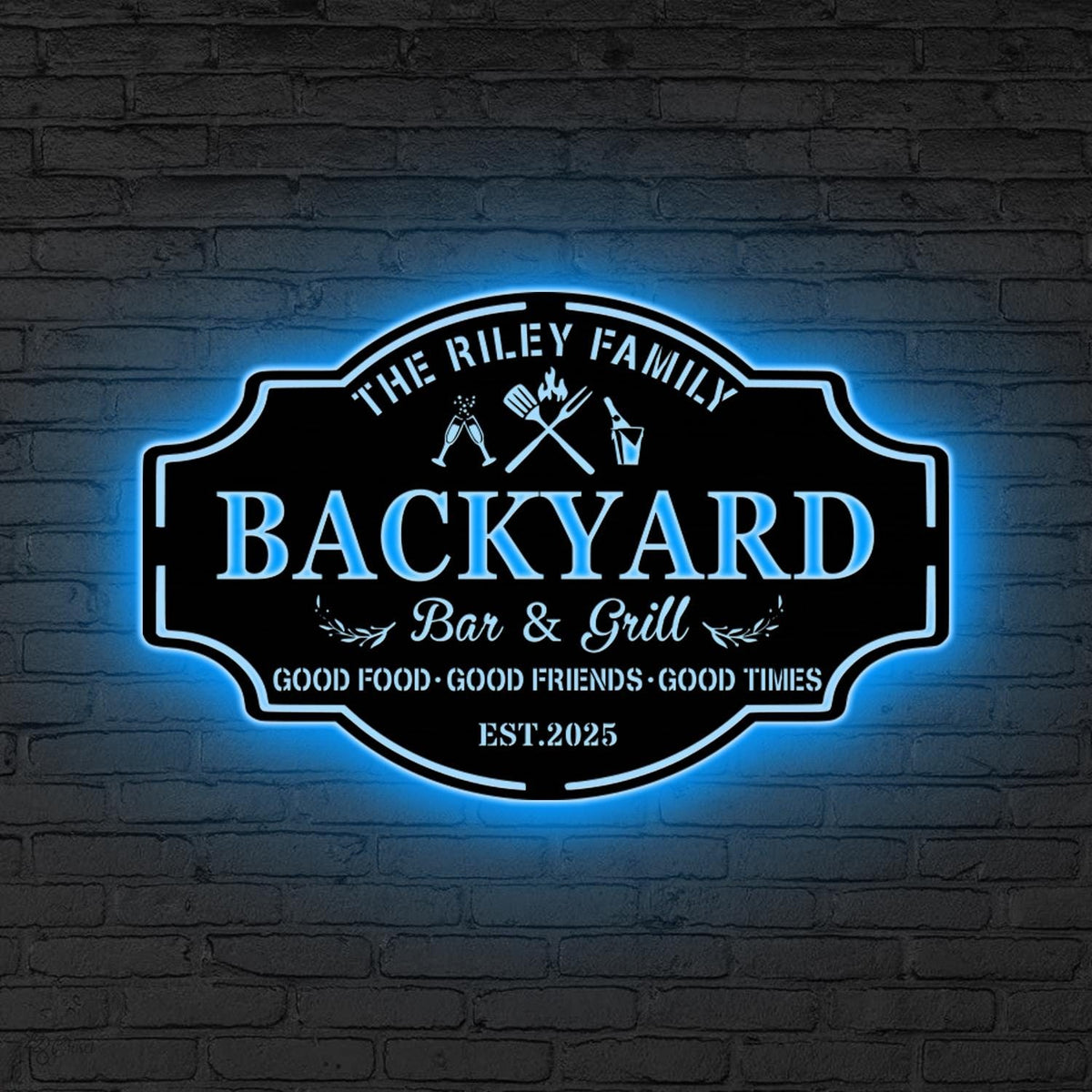 Personalized Bar & Grill Metal Sign LED Light, Custom Backyard Sign Backyard Patio Decor, Outdoor Bar Sign, Backyard Decor,Xmas Gift for him