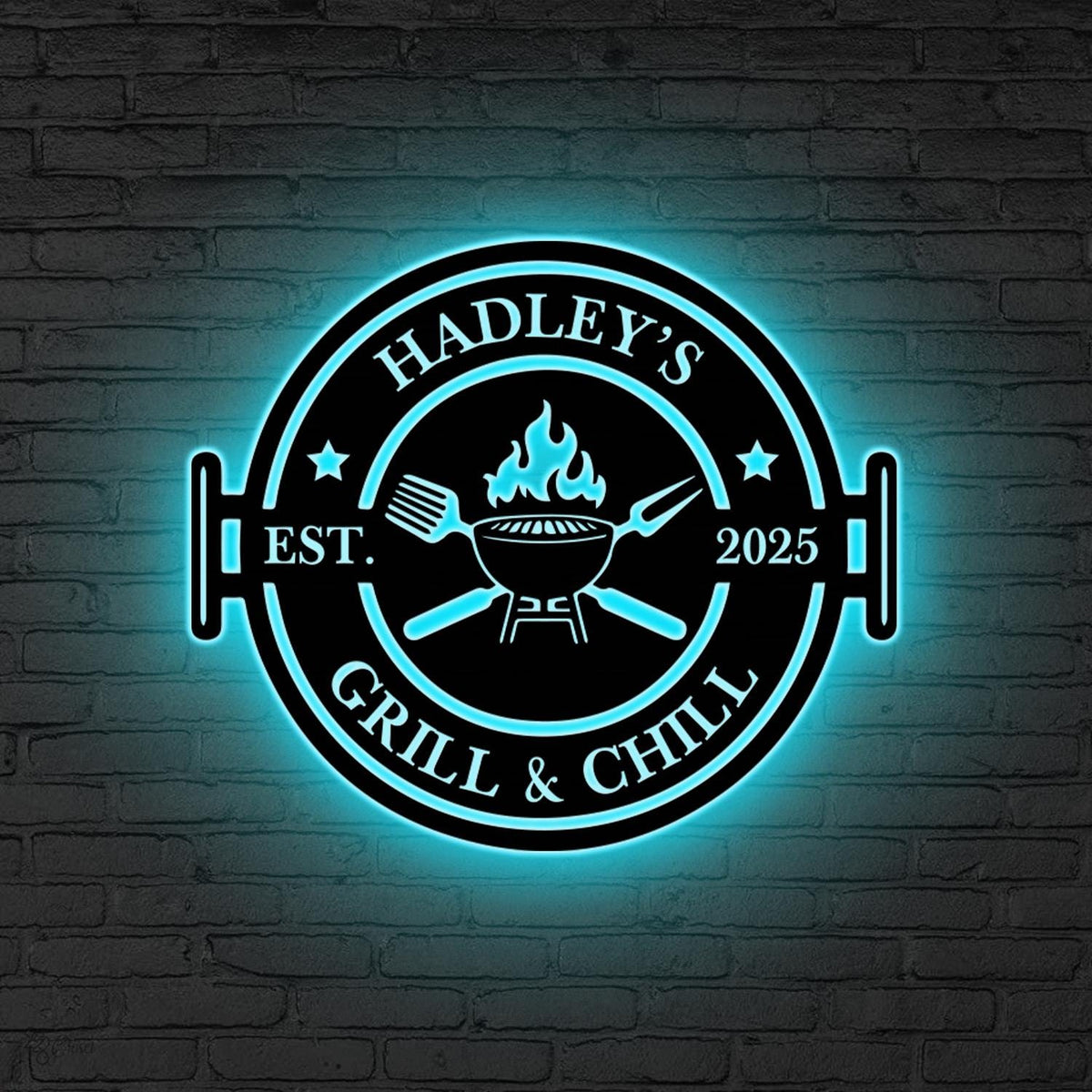 Personalized Bar & Grill Metal Sign LED Light, Custom Backyard Sign Backyard Patio Decor, Outdoor Bar Sign, Backyard Decor,Xmas Gift for him