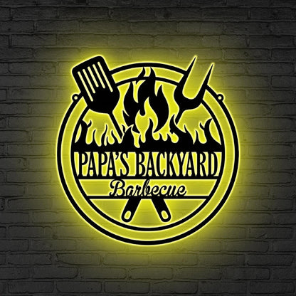 Personalized Bar & Grill Metal Sign LED Light, Custom Backyard Sign Backyard Patio Decor, Outdoor Bar Sign, Backyard Decor,Xmas Gift for him