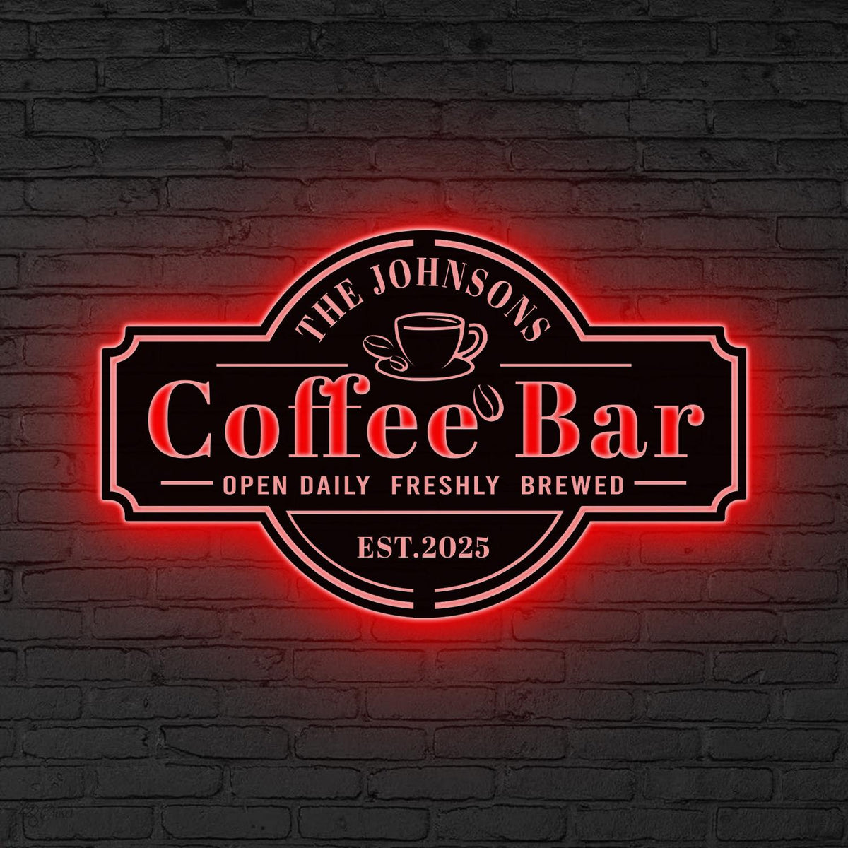 Personalized Coffee Bar Sign for Kitchen LED Lights Custom Coffee Decor Coffee Bar Metal Wall Art Coffee Lover Gift Cafe Shop Sign Cafe Bar