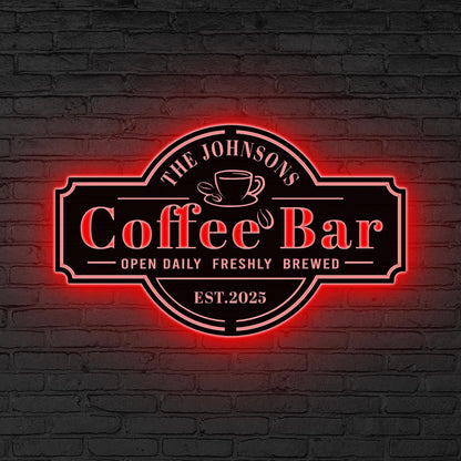 Personalized Coffee Bar Sign for Kitchen LED Lights Custom Coffee Decor Coffee Bar Metal Wall Art Coffee Lover Gift Cafe Shop Sign Cafe Bar