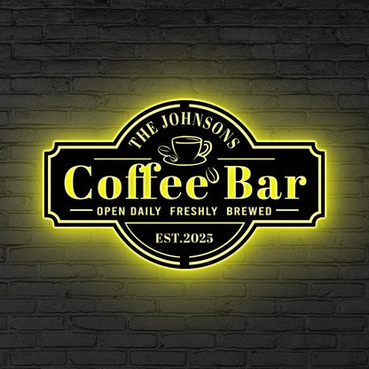 Personalized Coffee Bar Sign for Kitchen LED Lights Custom Coffee Decor Coffee Bar Metal Wall Art Coffee Lover Gift Cafe Shop Sign Cafe Bar