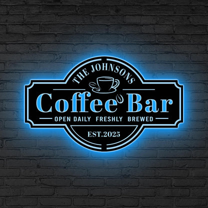 Personalized Coffee Bar Sign for Kitchen LED Lights Custom Coffee Decor Coffee Bar Metal Wall Art Coffee Lover Gift Cafe Shop Sign Cafe Bar