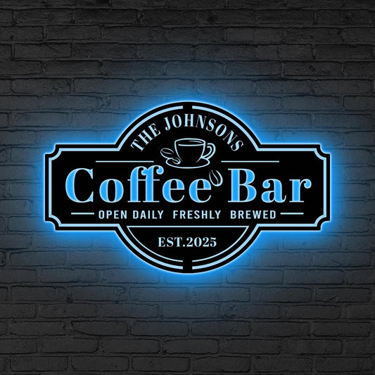 Personalized Coffee Bar Sign for Kitchen LED Lights Custom Coffee Decor Coffee Bar Metal Wall Art Coffee Lover Gift Cafe Shop Sign Cafe Bar