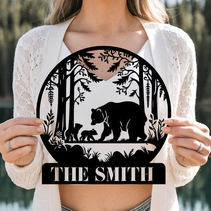 Custom Bear Metal Wall Art, Personalized Cabin Sign, Bear Family Name Sign, Outdoor Decor, Cabin Decor, Dad Gift, Hunter Gift Outdoor Decor