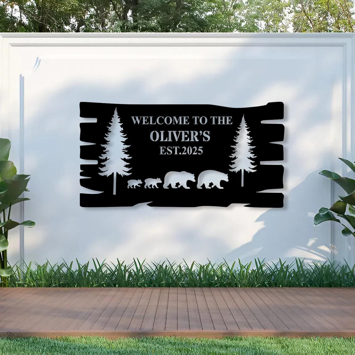 Custom Bear Metal Wall Art, Personalized Cabin Sign, Bear Family Name Sign, Outdoor Decor, Cabin Decor, Dad Gift, Hunter Gift Outdoor Decor