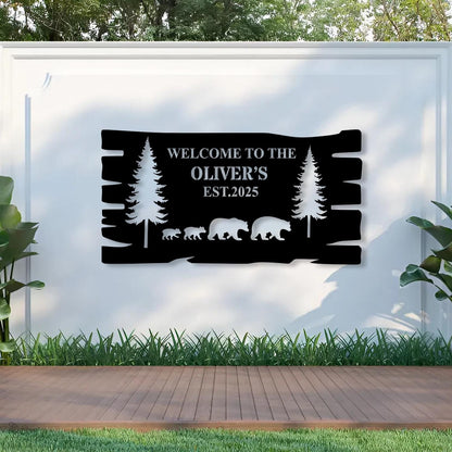 Custom Bear Metal Wall Art, Personalized Cabin Sign, Bear Family Name Sign, Outdoor Decor, Cabin Decor, Dad Gift, Hunter Gift Outdoor Decor
