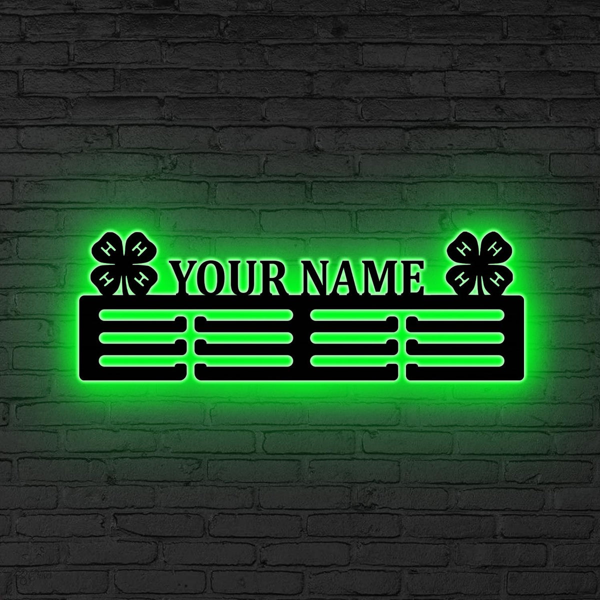 Custom 4-H Medal Hanger with Name LED, 4H-Leaf clover gift, 12 Tiers for Medals & Ribbons, Xmas Gift, 4-H Metal Sign, 4-Leaf Clover Sign