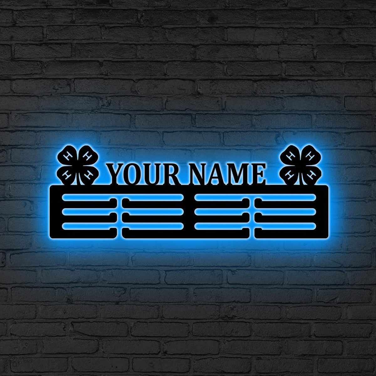Custom 4-H Medal Hanger with Name LED, 4H-Leaf clover gift, 12 Tiers for Medals & Ribbons, Xmas Gift, 4-H Metal Sign, 4-Leaf Clover Sign